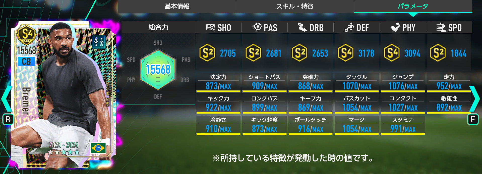 ブレーメルのステータス