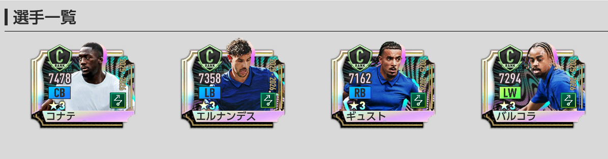 今回登場した新SP選手4名の一覧