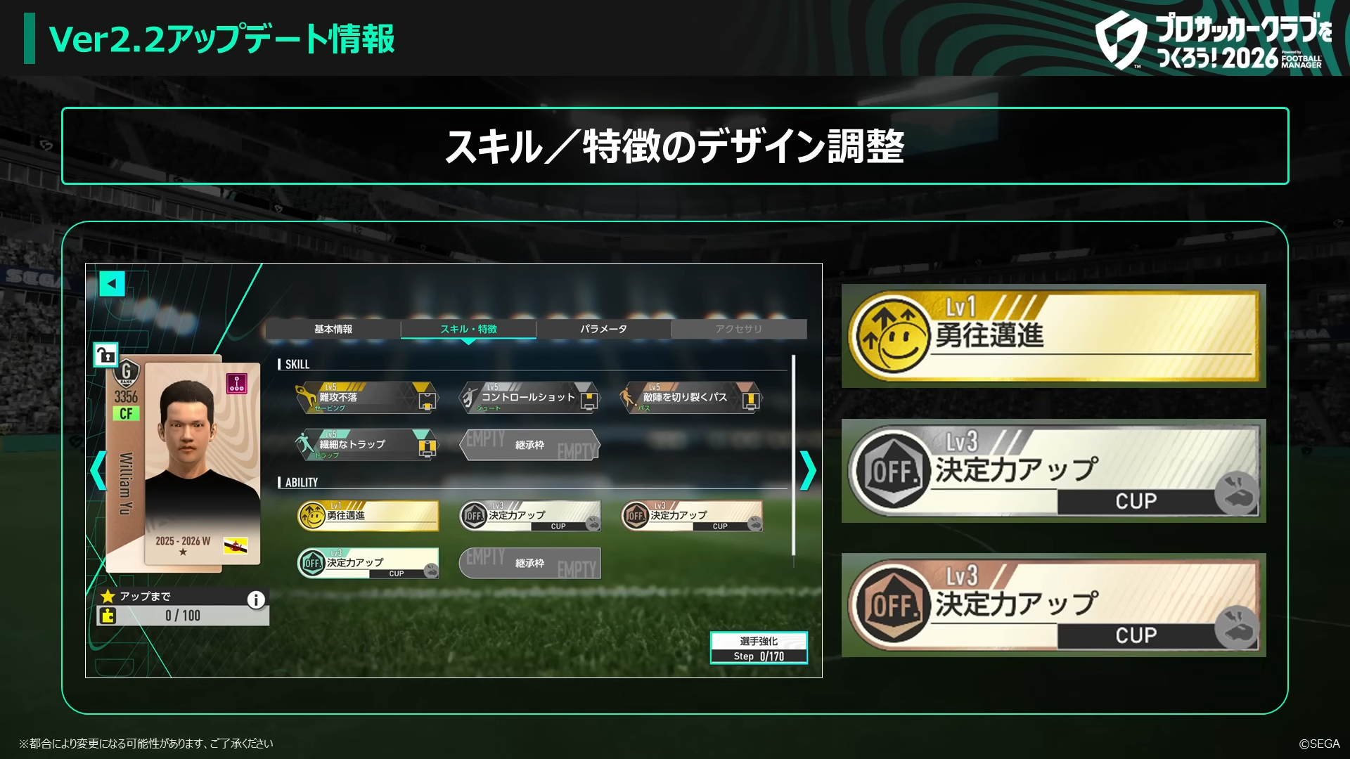 スキルと特徴のデザイン調整