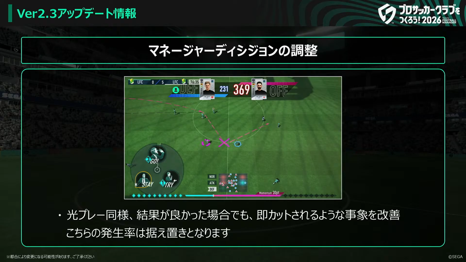 マネージャーディシジョンの調整
