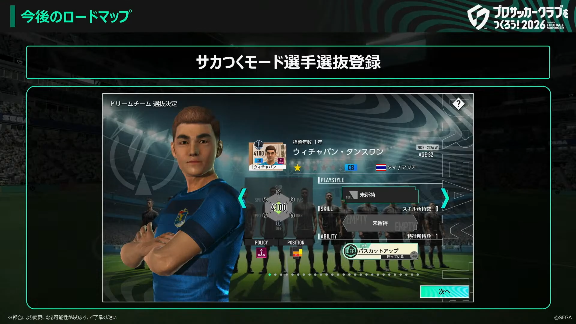 サカつくモード選手 選抜登録